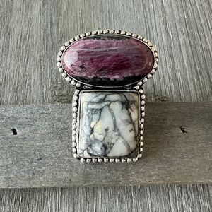 Rhodonite and Pinolith Jasper 925 Ring